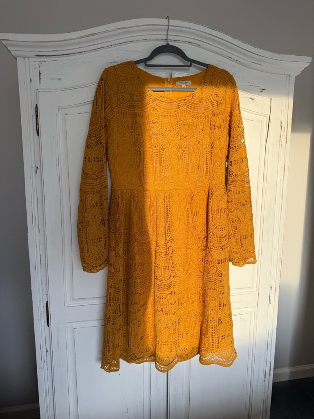 Mustard Crochet Long Sleeve Dress